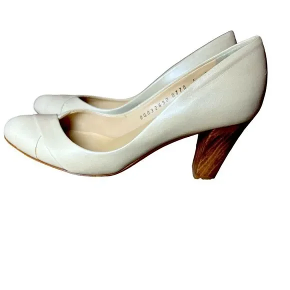 Salvatore Ferragamo Women's Beige Criss Cross Leather Pumps Sz 5 B Wood 3" Heel